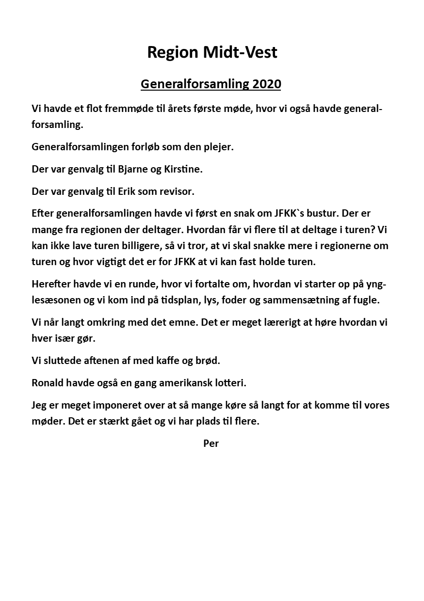 Region Midt vest Generalforsamling 2020
